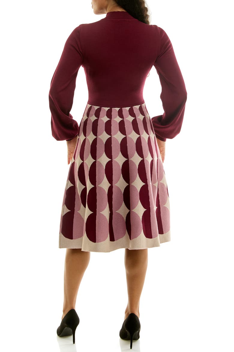 Mock Neck Long Sleeve Sweater Dress, Alternate, color, DEEP WINE MULTI