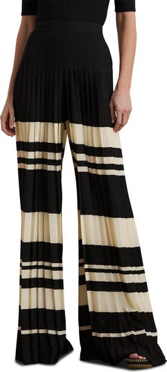 Pleated Stripe Georgette Wide Leg Pants