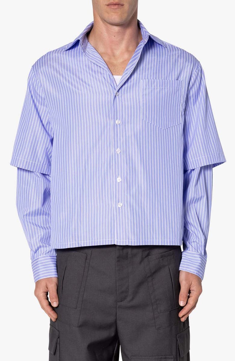 mnml Double Layer Pinstripe Button-Up Shirt, Main, color, 