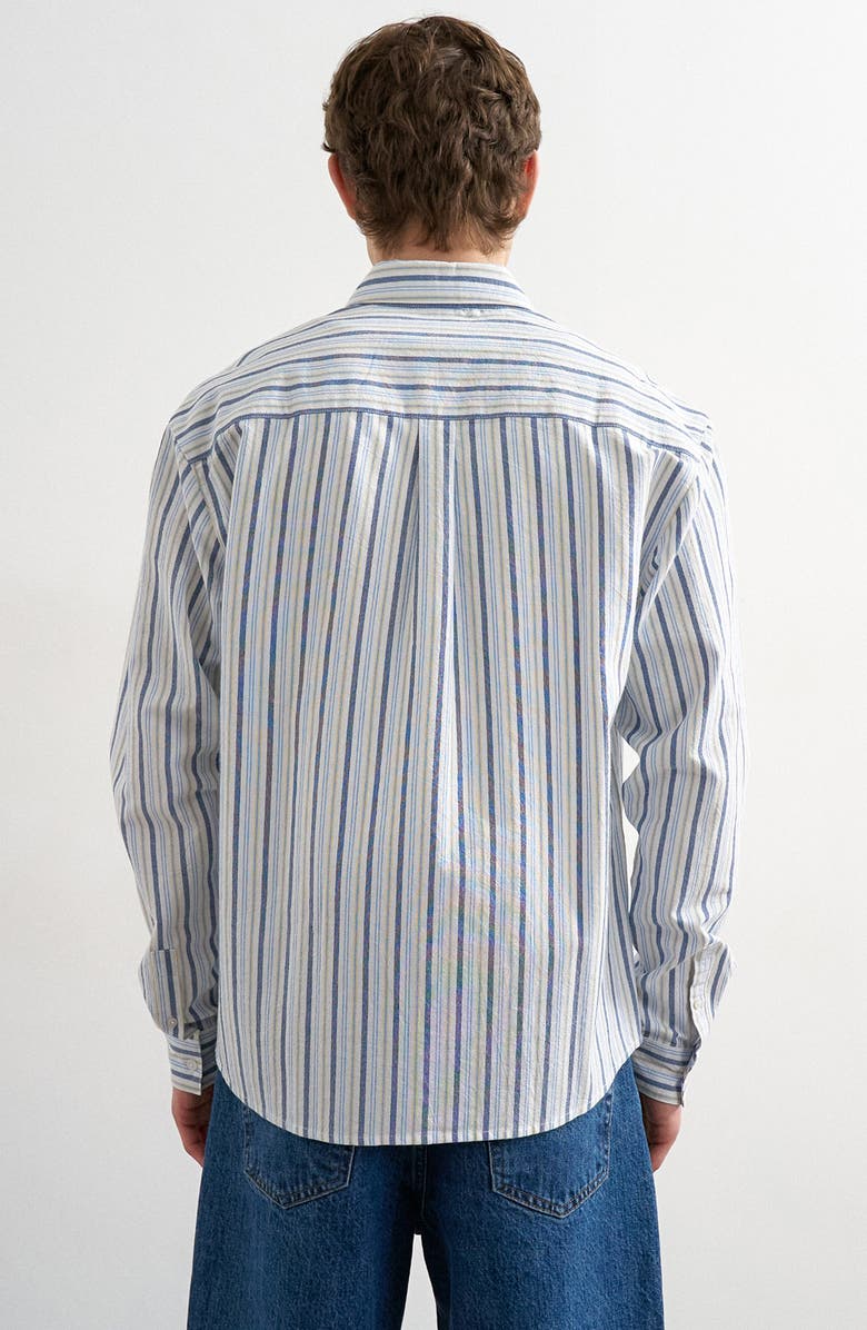 Topman Relaxed Fit Stripe Cotton Button-Down Oxford Shirt, Alternate, color, Blue Multi