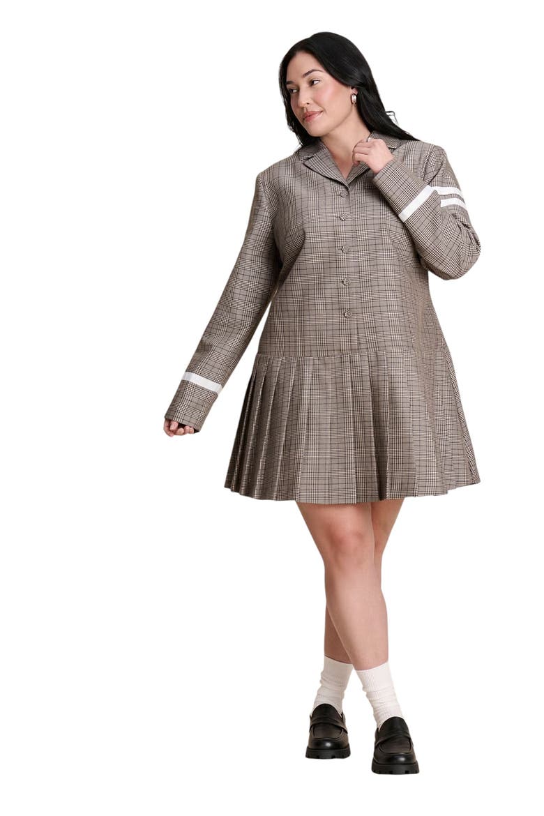 Pleated Plaid Mini Dress, Main, color, BROWN PLAID