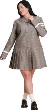 ELOQUII Pleated Plaid Mini Dress