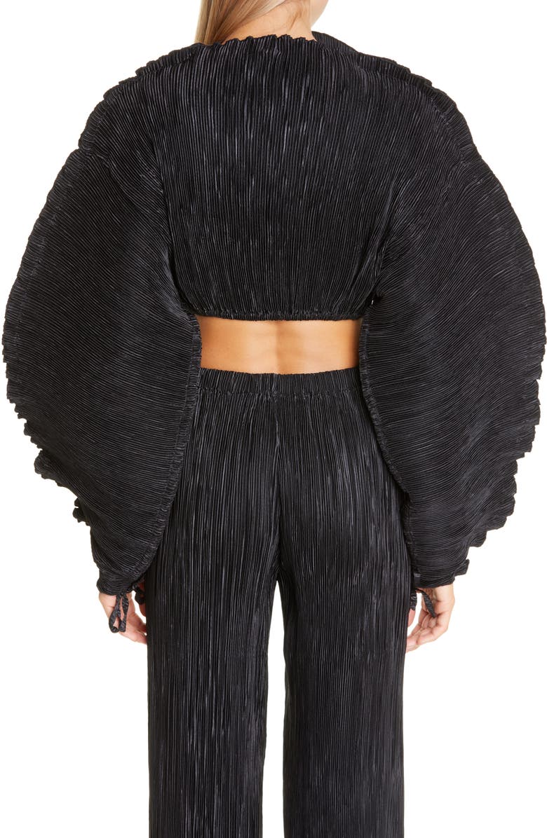 Cult Gaia Mala Plissé Pleat Ruched Ruffle Sleeve Top, Alternate, color, 