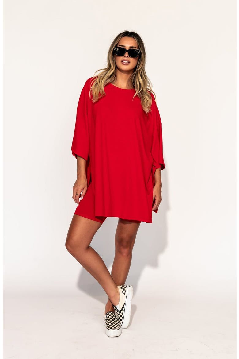 Malone Rib Oversize T-Shirt & Shorts Set, Alternate, color, RED