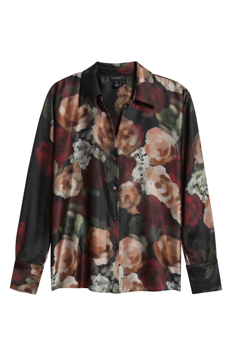 Halogen<sup>®</sup> Floral Button-Up Shirt, Alternate, color, Rich Black