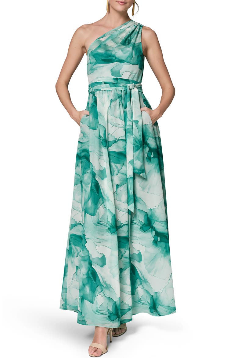 Floral One-Shoulder Gown, Main, color, LAWN MULTI