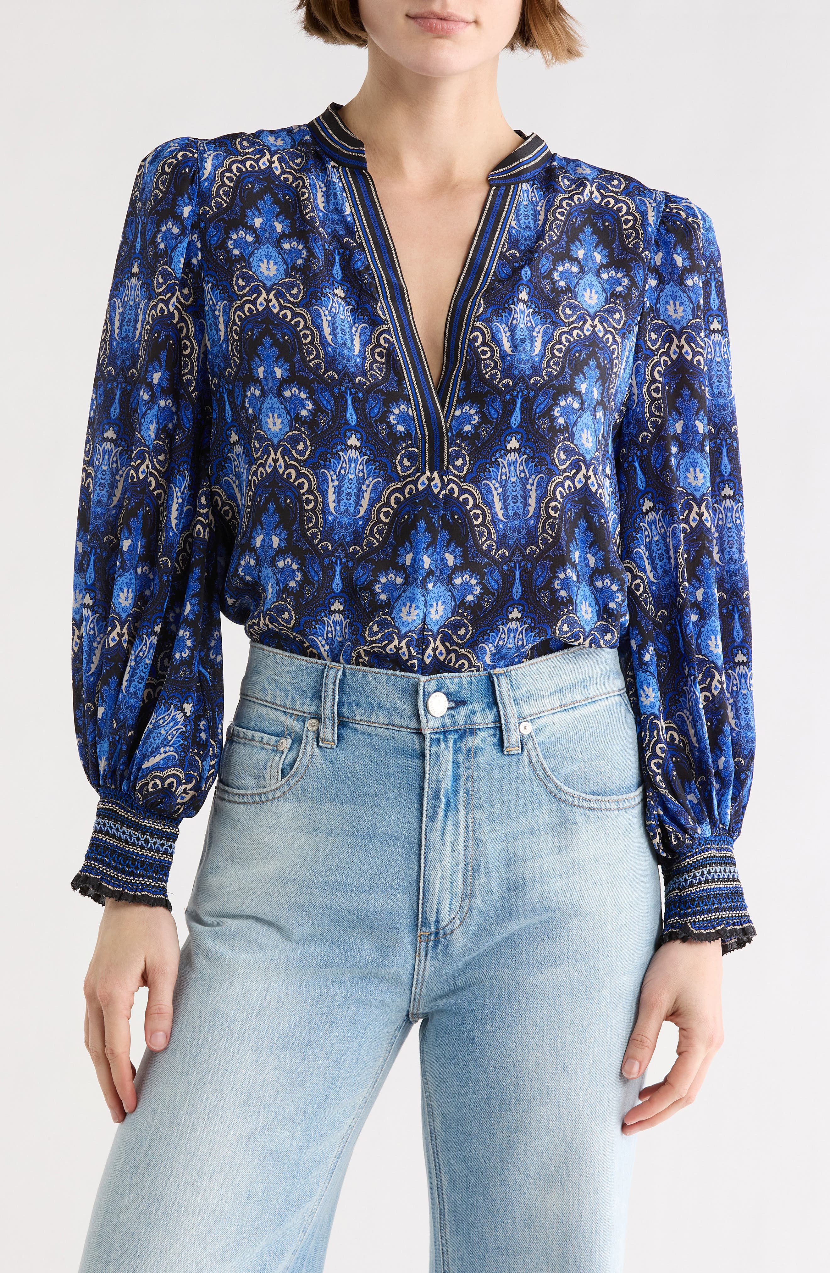 Alice + Olivia Sheila Long Sleeve Silk Top