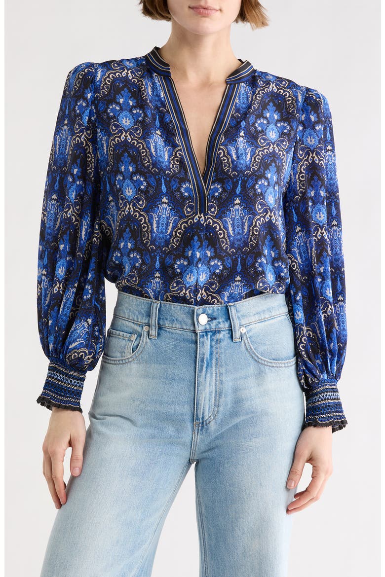 Sheila Long Sleeve Silk Top, Main, color, URBAN MEDALLION