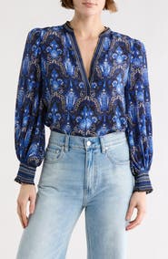 Alice + Olivia Sheila Long Sleeve Silk Top