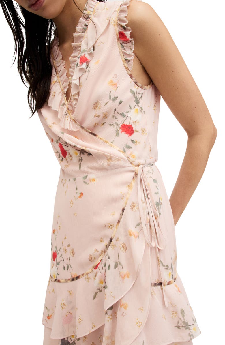 AllSaints Ari Kora Floral Print Wrap Dress, Alternate, color, Dusty Pink