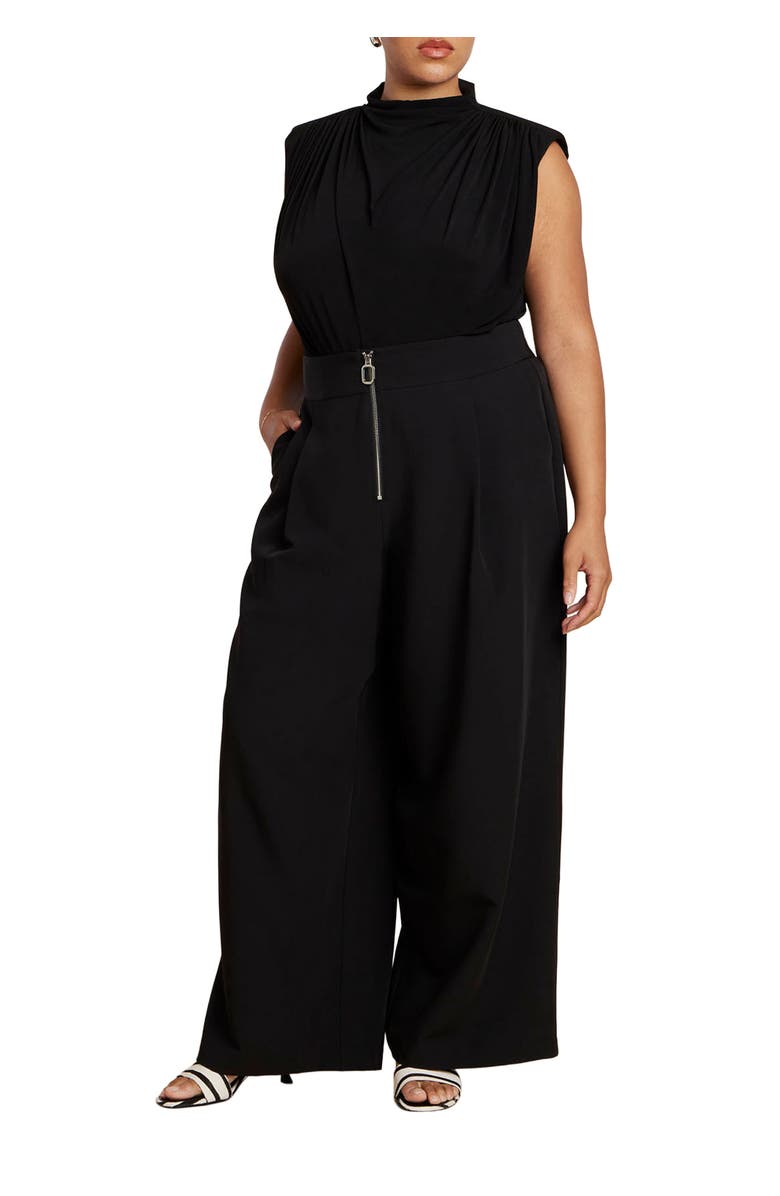 ELOQUII Wide Leg Trouser With Zipper Detail, Main, color, Black Onyx