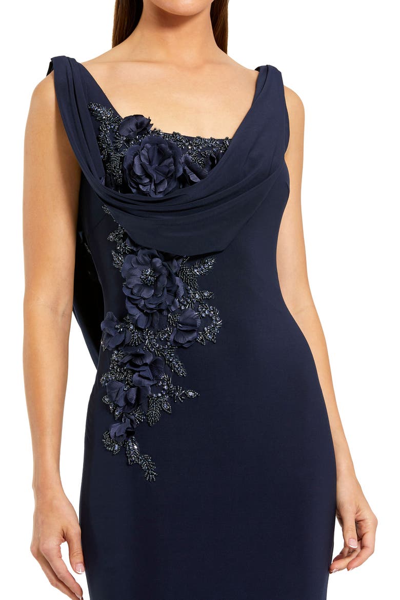 Sleeveless 3D Flower Detailing Cowl Neck Gown, Alternate, color, Midnight