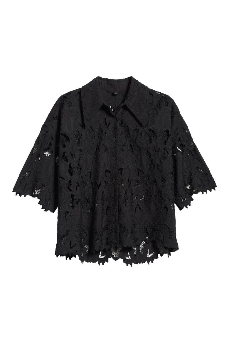 Charli Embroidered Button-Up Shirt, Alternate, color, BLACK