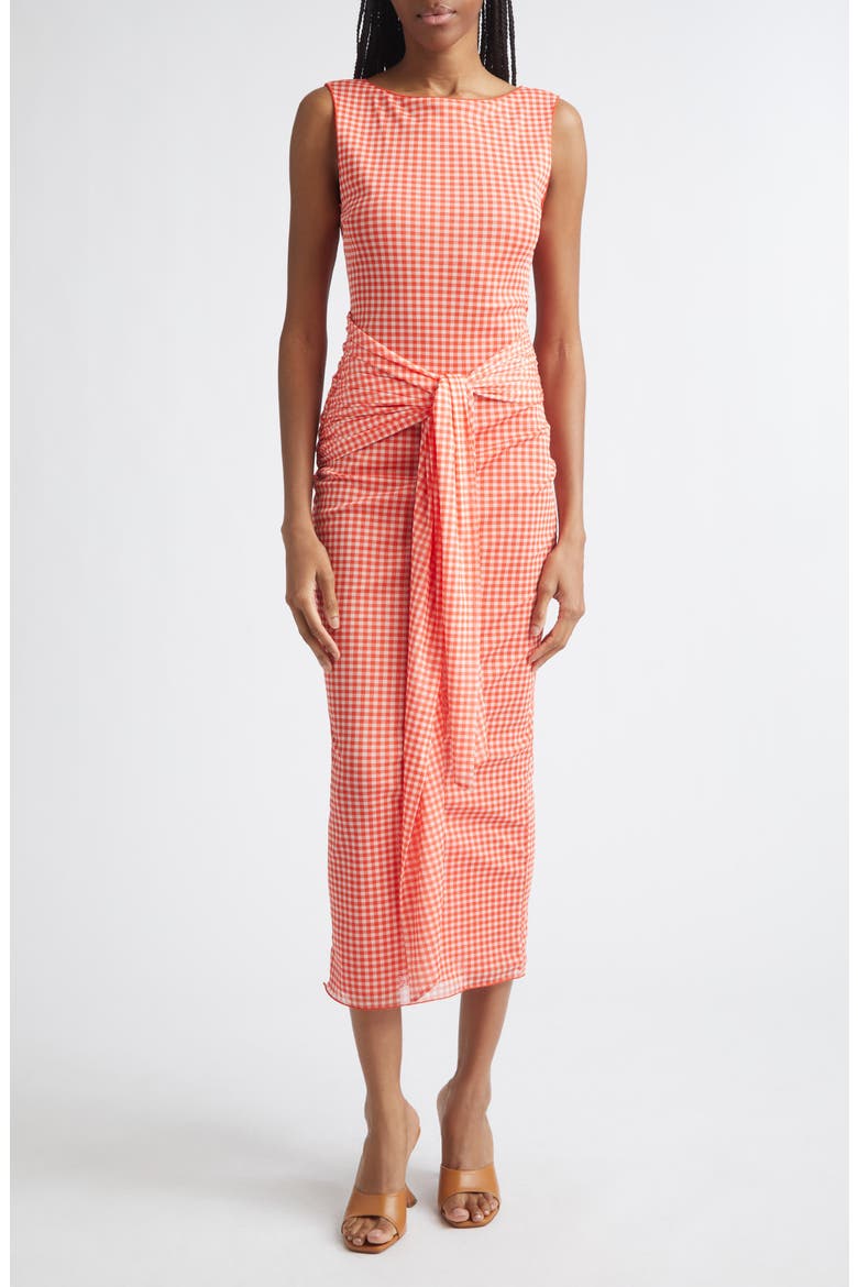 Wylie Tie Front Gingham Midi Dress, Main, color, GINGHAM