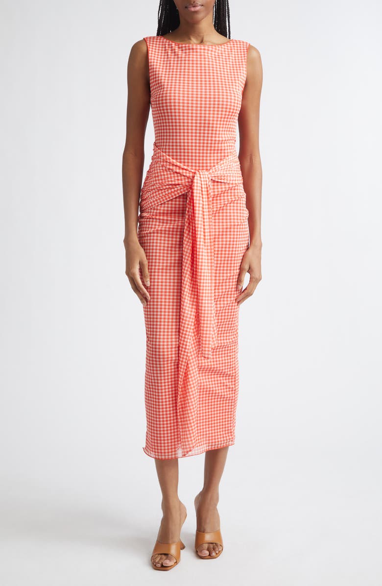Toccin Wylie Tie Front Gingham Midi Dress, Main, color,