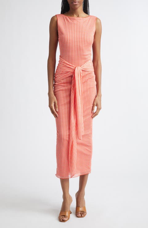 Wylie Tie Front Gingham Midi Dress