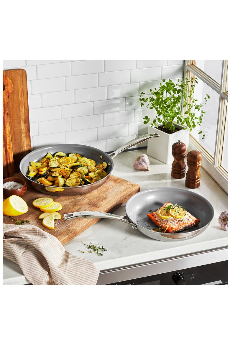 Clad Ceramic Nonstick Pan Set, Alternate, color, SILVER