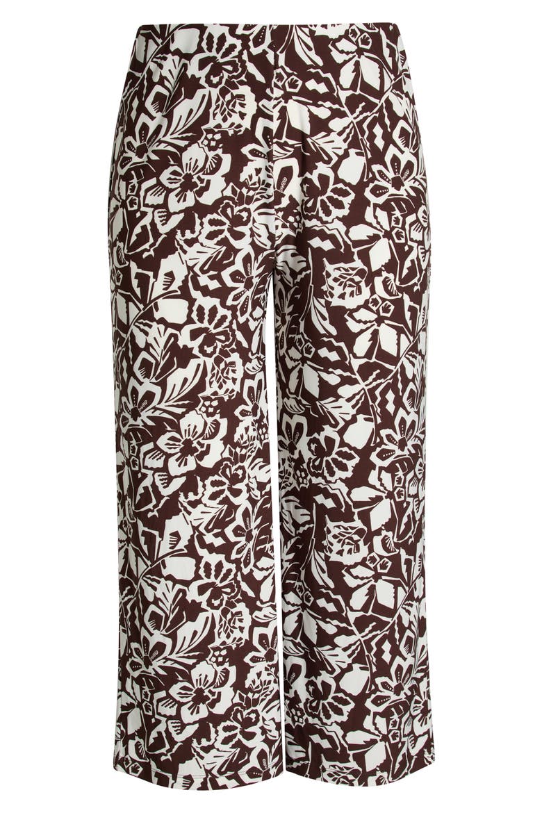 Print Knit Crop Wide Leg Pants, Alternate, color, DARK CHOCOLATE/ WHITE