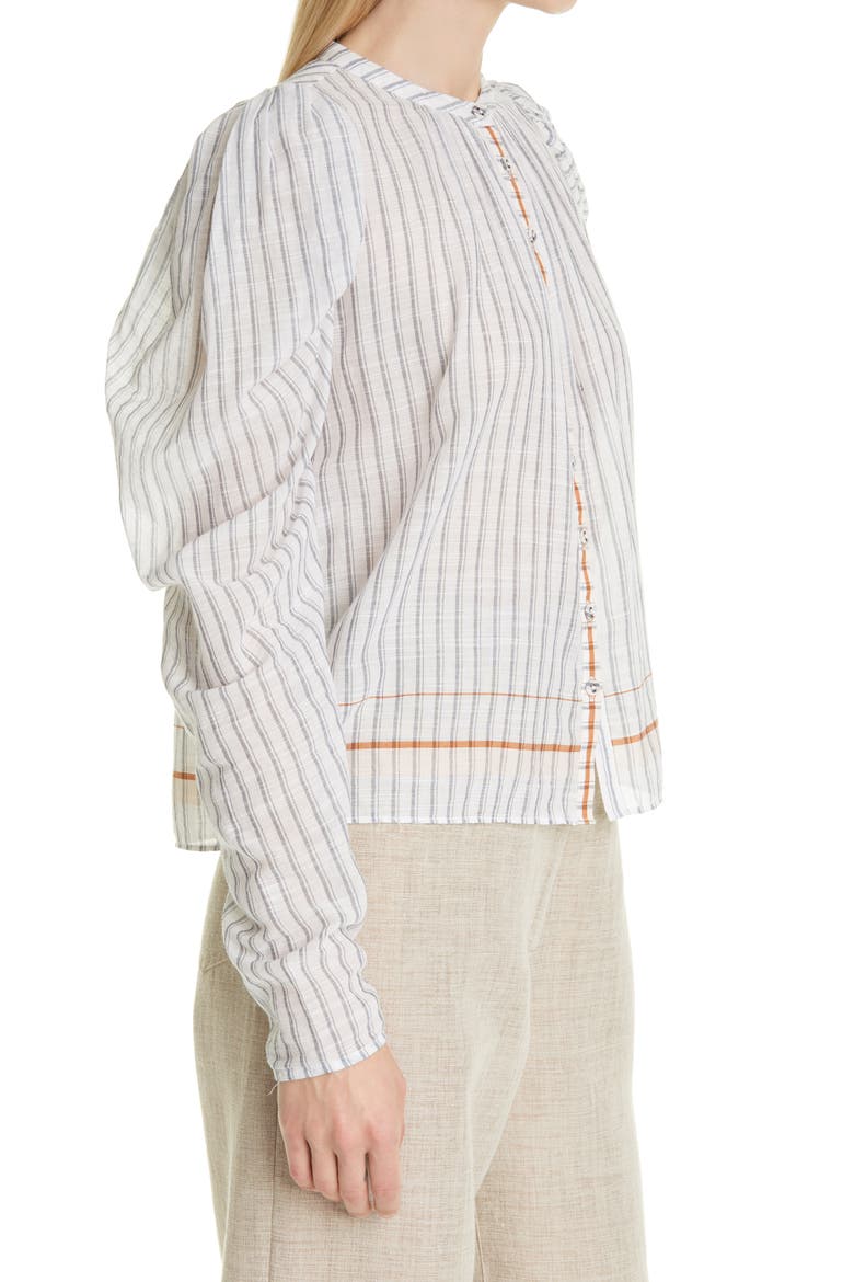 Nour Stripe Gathered Sleeve Blouse, Alternate, color, CLOUD