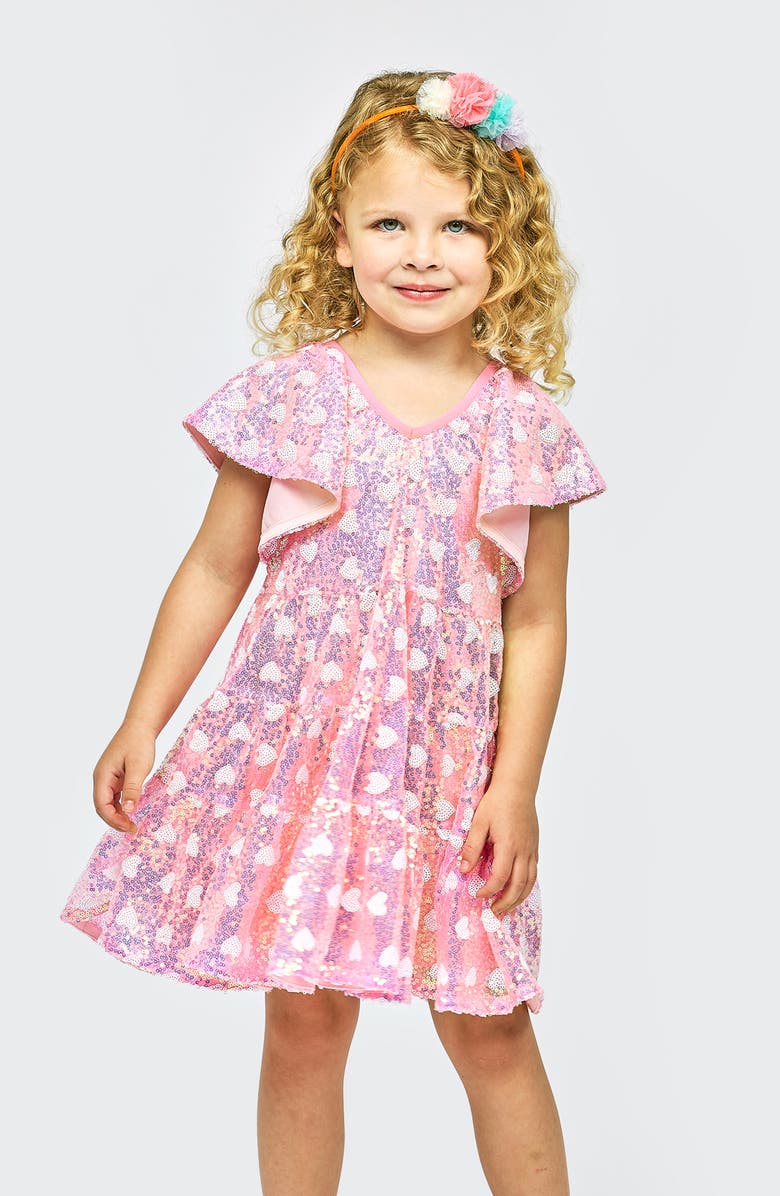 Baby Sara Kids' Sequin Flutter Sleeve Dress, Alternate, color, 