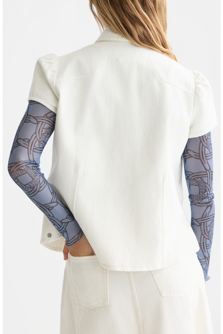 Puff Shoulder Denim Shirt, Alternate, color, STARDUST WHITE