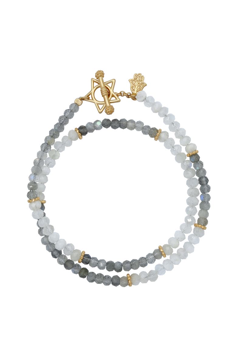 Karma and Luck Celestial Path Moonstone Labradorite Star Wrap Bracelet, Main, color, Pastel Grey