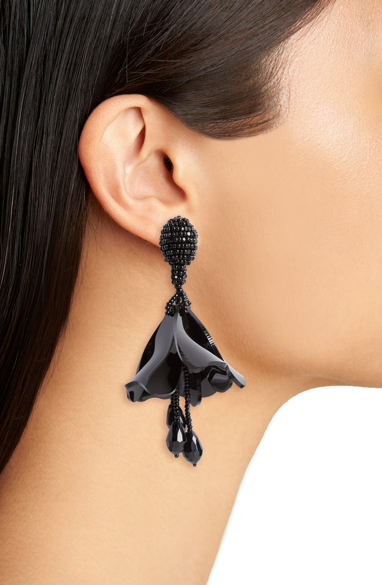 Oscar de la Renta Small Impatiens Flower Drop Clip Earrings, Alternate, color, 