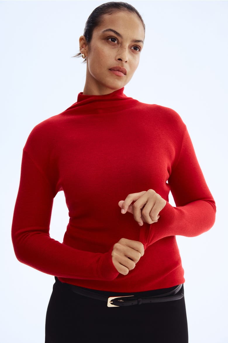 Fine-knit Turtleneck Top, Alternate, color, Red