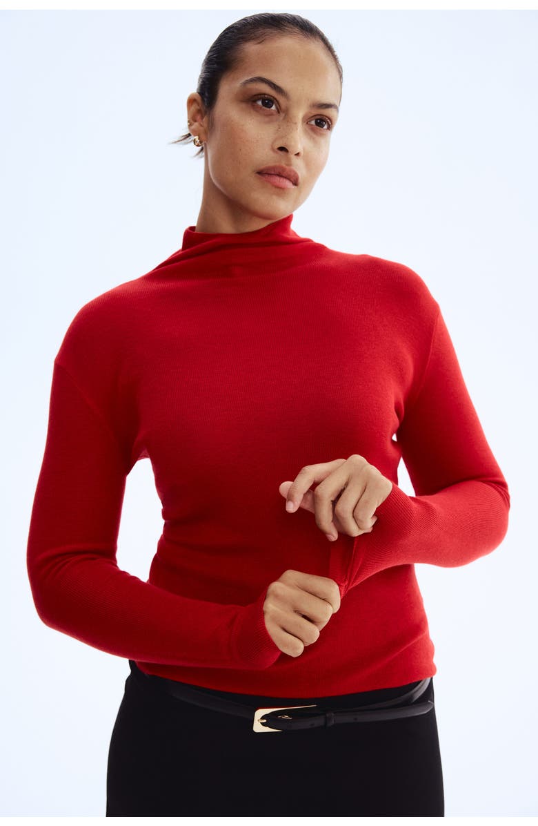 H&M Fine-knit Turtleneck Top, Alternate, color, Red
