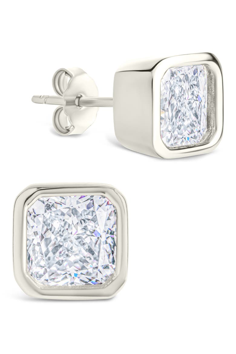 Asscher-Cut Cubic Zirconia Stud Earrings, Main, color, SILVER