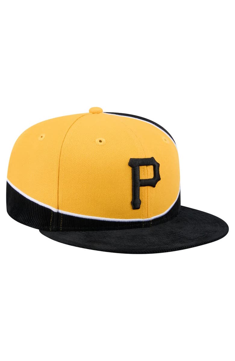 New Era Men's New Era Black/Gold Pittsburgh Pirates Retro Split Corduroy Snapback Hat, Alternate, color, Black