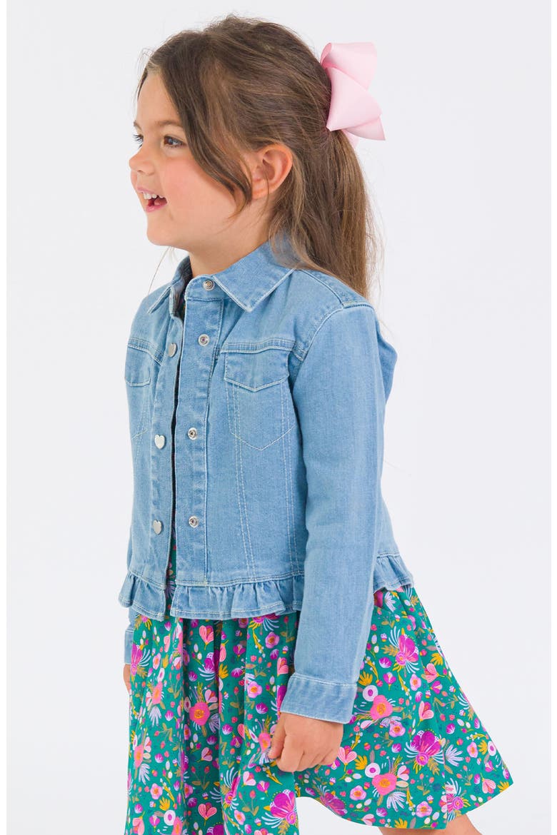 Kids' Ruffle Hem Denim Jacket, Alternate, color, BLUE