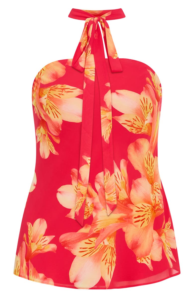 City Chic Soiree Floral Print Strapless Top & Scarf, Alternate, color, Fuchsia Lily