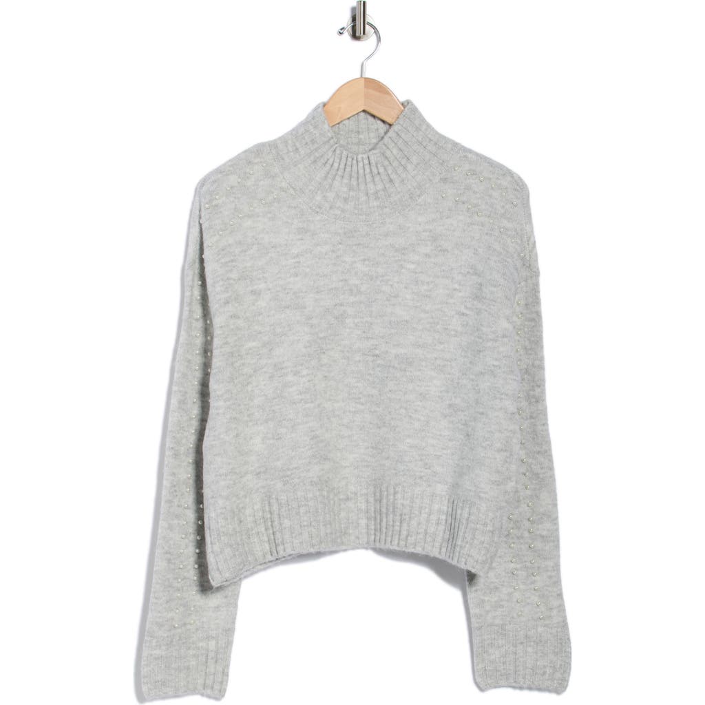 Ellen Tracy Pearly Studded Crop Sweater In Gray