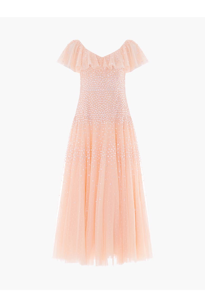 Sunrise Sequin V-neck Ankle Gown, Alternate, color, Apricot Blush