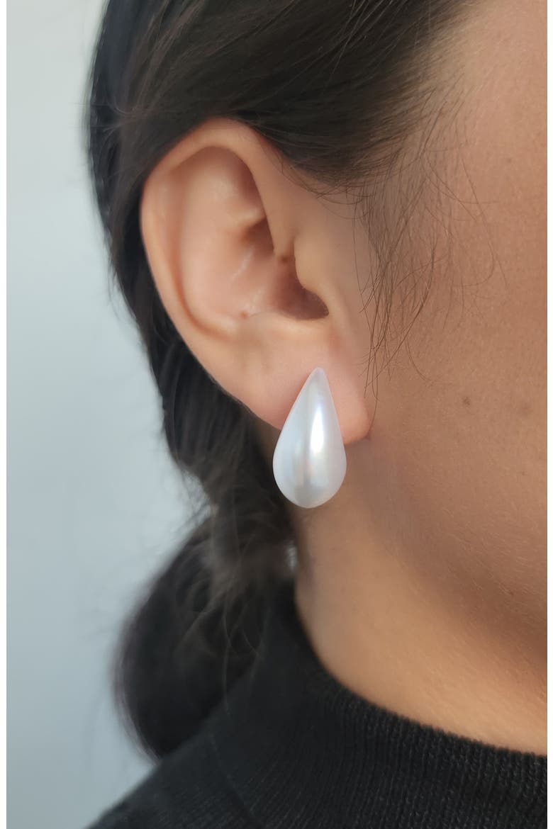 Faux Pearl Teardrop Stud Earrings, Alternate, color, WHITE