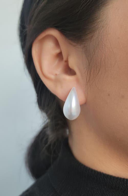 Adornia Faux Pearl Teardrop Stud Earrings In White