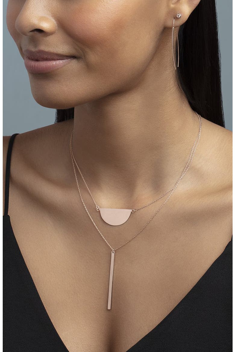 14K Rose Gold Plated Sterling Silver Half Circle Pendant Necklace, Alternate, color, ROSE GOLD