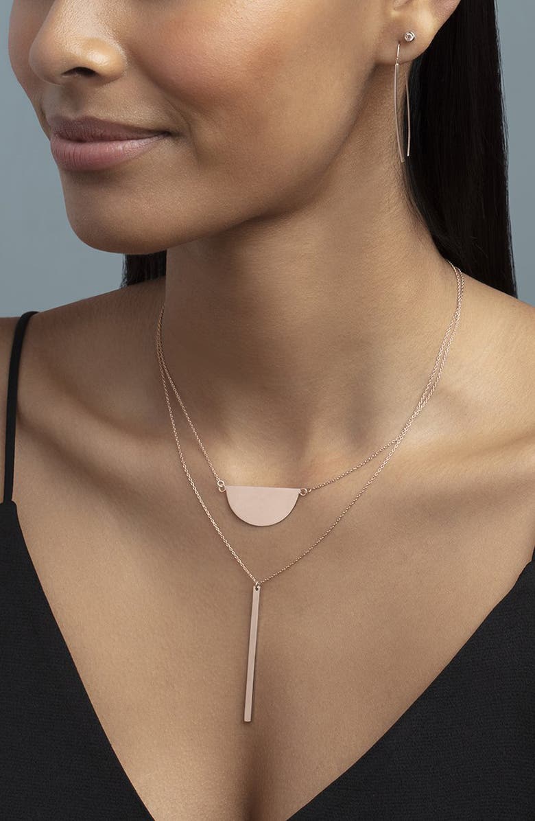 Sterling Forever 14K Rose Gold Plated Sterling Silver Half Circle Pendant Necklace, Alternate, color, 