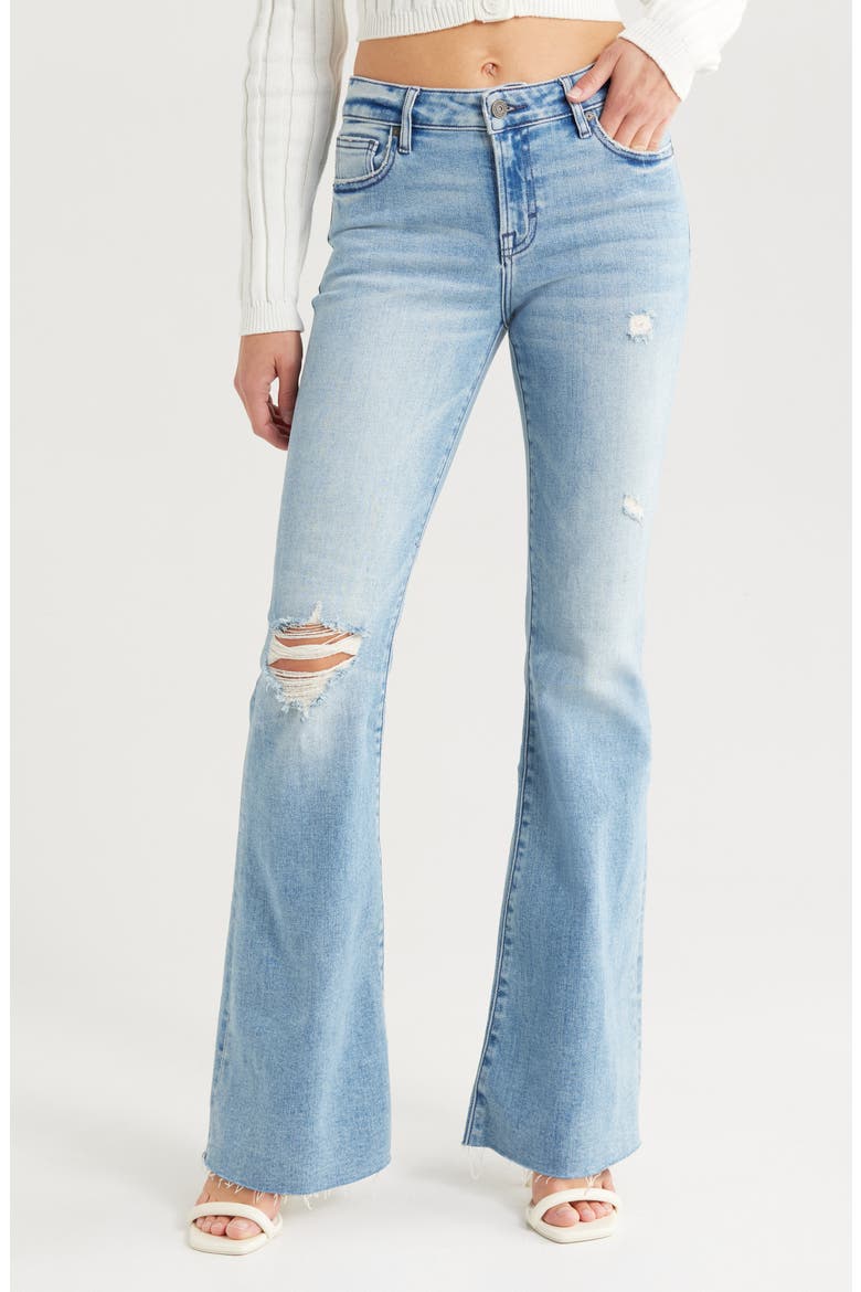 Ripped Mid Rise Flare Jeans, Main, color, LIGHT WASH