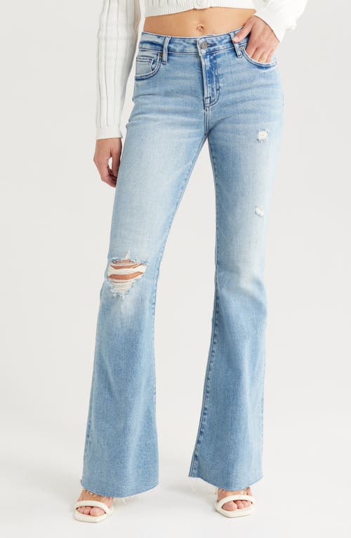 HIDDEN JEANS Ripped Mid Rise Flare Jeans in Light Wash 