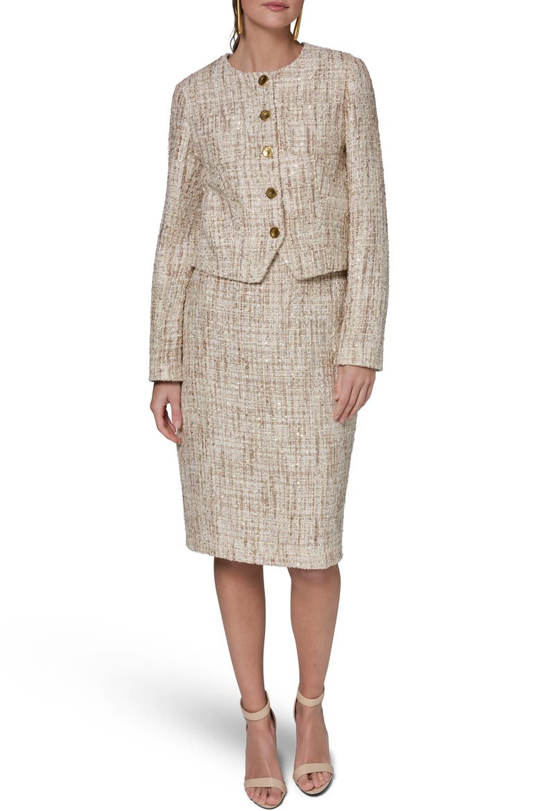 Sequin Tweed Blazer, Alternate, color, DARK BEIGE/ CREAM MULTI