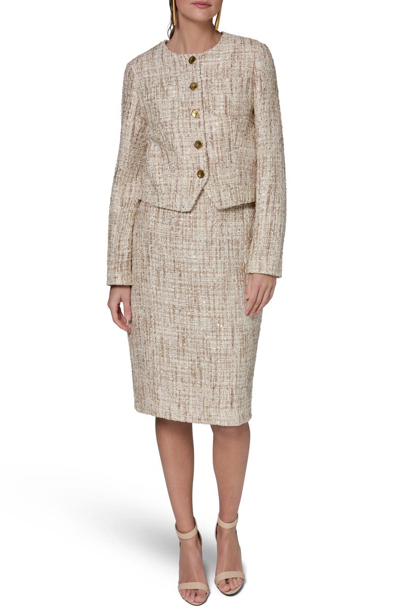 Donna Karan New York Sequin Tweed Blazer, Alternate, color, Dark Beige/ Cream Multi