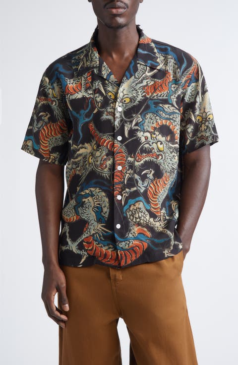 Tiga Naga Silk Crepe Camp Shirt