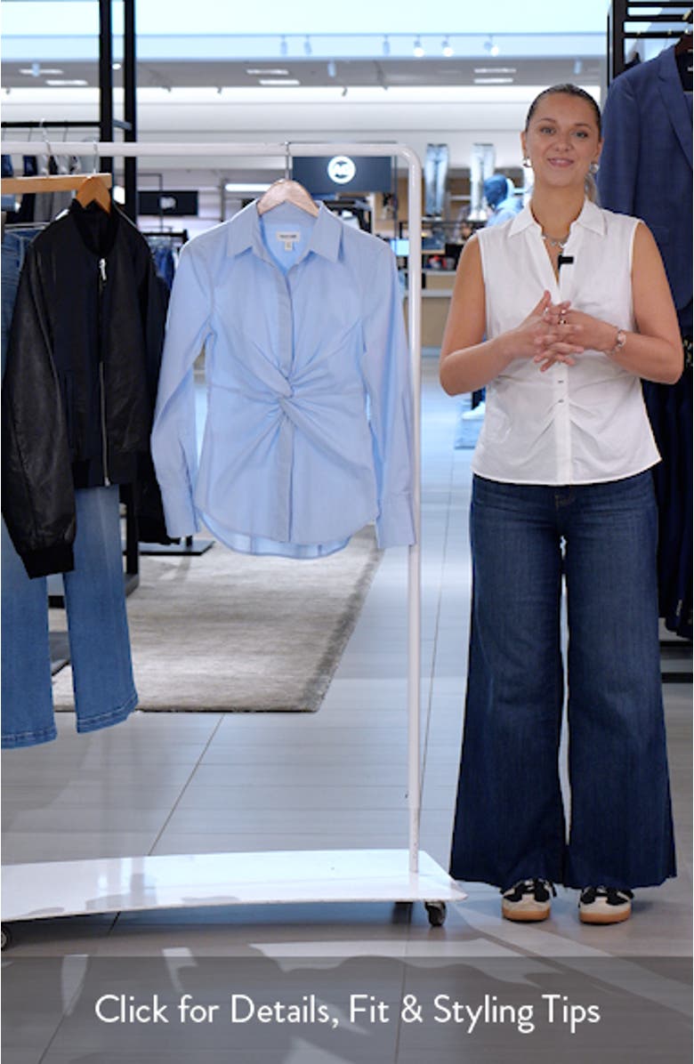 Twist Front Stretch Cotton Blend Button-Up Shirt, sales video thumbnail