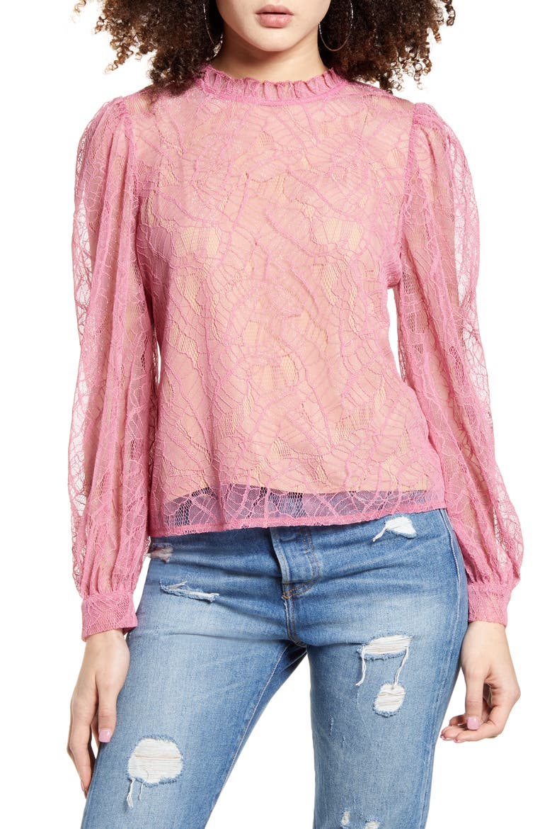 Wesley Lace Blouse, Main, color, MAGENTA LACE