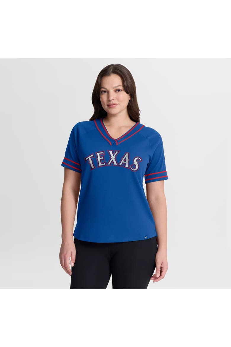 Women's Fanatics Royal Texas Rangers Diva Race Ahead Raglan V-Neck T-Shirt, Main, color, Royal