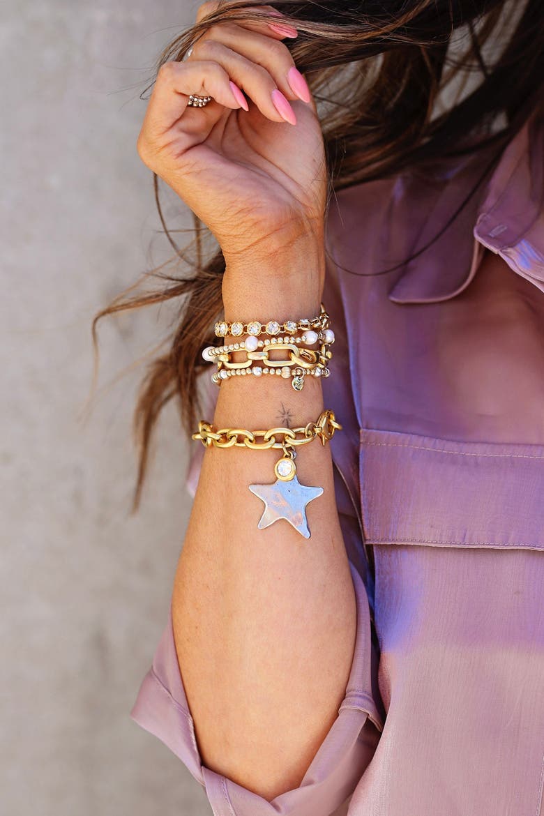 Prescott Bracelet with CZ, Alternate, color, Gold / Silver Star