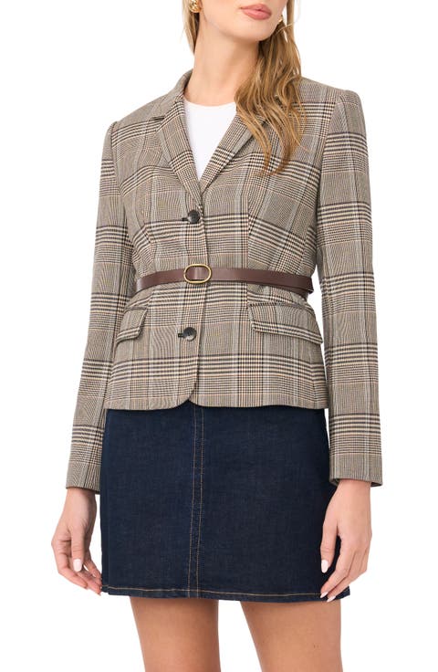 Belted Mixed Check Blazer