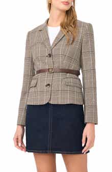 Belted Mixed Check Blazer
